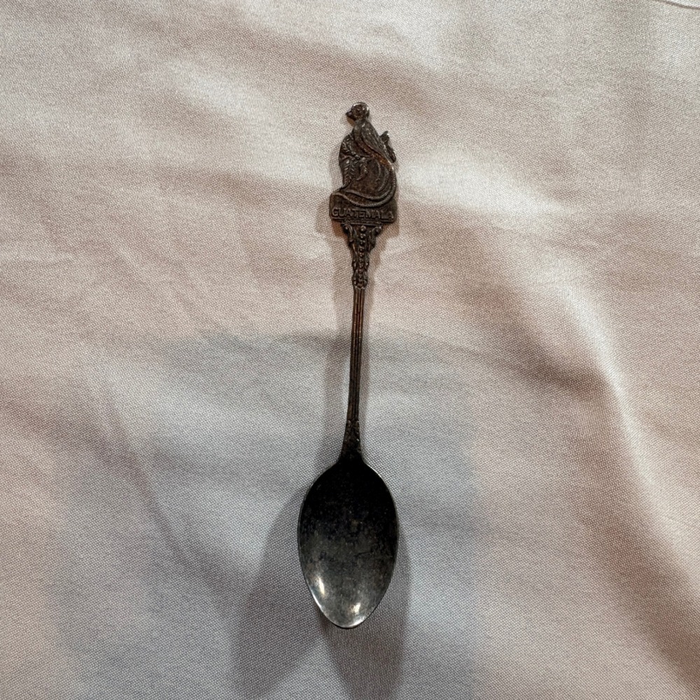 Vintage Guatemala Souvenir Collector Spoon Quetzal Bird Metal Silver Tone 4.75"
